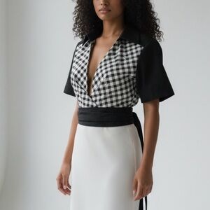 Diane Von Furstenberg Wrap Gingham Top